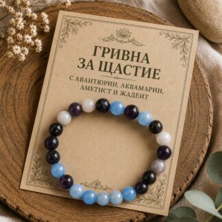 Гривна за щастие с авантюрин, аквамарин и аметист